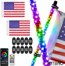 2x 2FT LED Whip Lights Spiral Chase RGB and 10 Rock Lights Bluetooth For UTV ATV