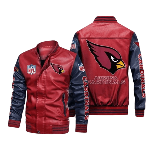 Chaqueta de bombardero de cuero de los Arizona Cardinals NFL, estilo fanático para hombre con parches - Imagen 8 de 8