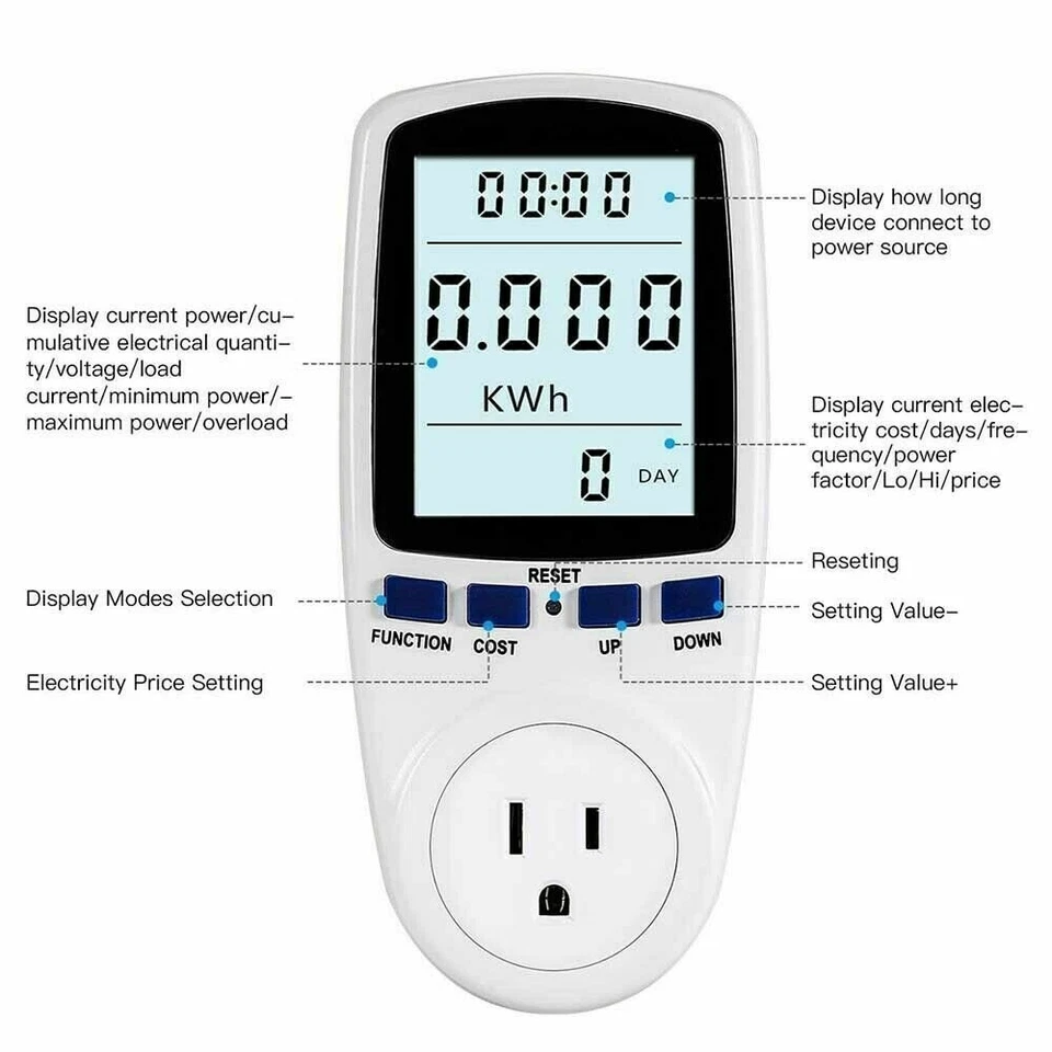 Kuman Electricity Kilowatt/Hour Usage Monitor Wall Plug with Digital LCD - Image 4 of 4