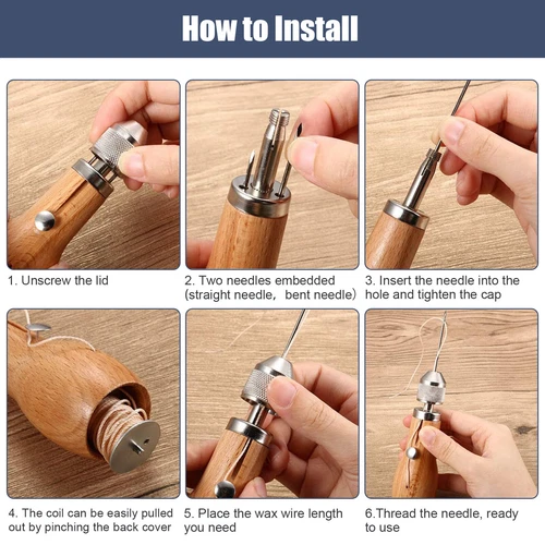 Leather Sewing Kit With Hand Speedy Sewing Stitcher Awl Waxed Thread Repair Tool - Picture 4 of 17