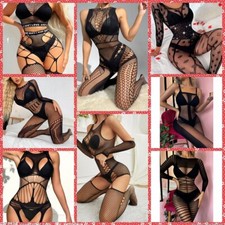 UK Womens Fishnet Bodysuit Body Stocking Lingerie Romper Nightwear Sleepwear