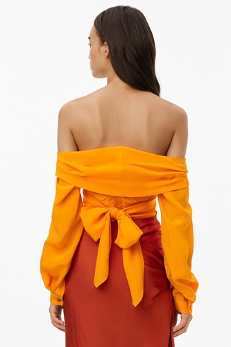 Camisa Zara Edición Limitada Corte Fuera del Hombro Detalle Corbata Naranja 2471/763 - Imagen 8 de 9