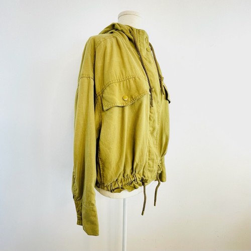 Weekday Size XS 6 8 10 Khaki Olive Green Cotton Blend Daphne Bomber Jacket Hood - Picture 3 of 18