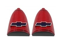 USA-Made! 1955 Chevy BelAir Tail Light Lens, Red w/ Blue Dot Chrome Bowtie-Pair