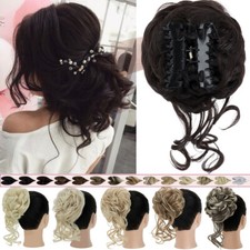 Thick Clip on in Messy Bun Hair Piece Extensions Wedding Updo Claw Ponytail Lady