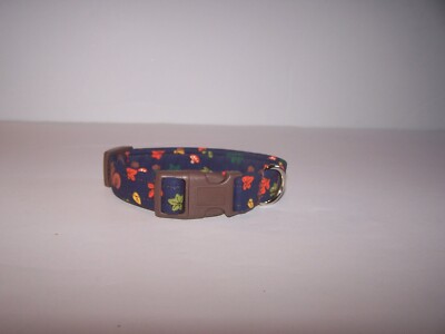 Wet Nose Designs Squirrely Dog Collar Fall Leaves on Blue Squirrels COLOR Buckle