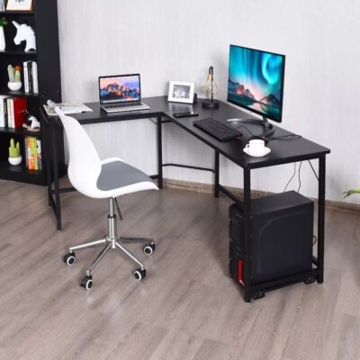 Costway L-Shaped Computer Desk Corner Workstation Study Gaming Table Home Office