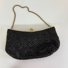 Vintage Walborg Black Beaded Evening Bag Kiss Lock