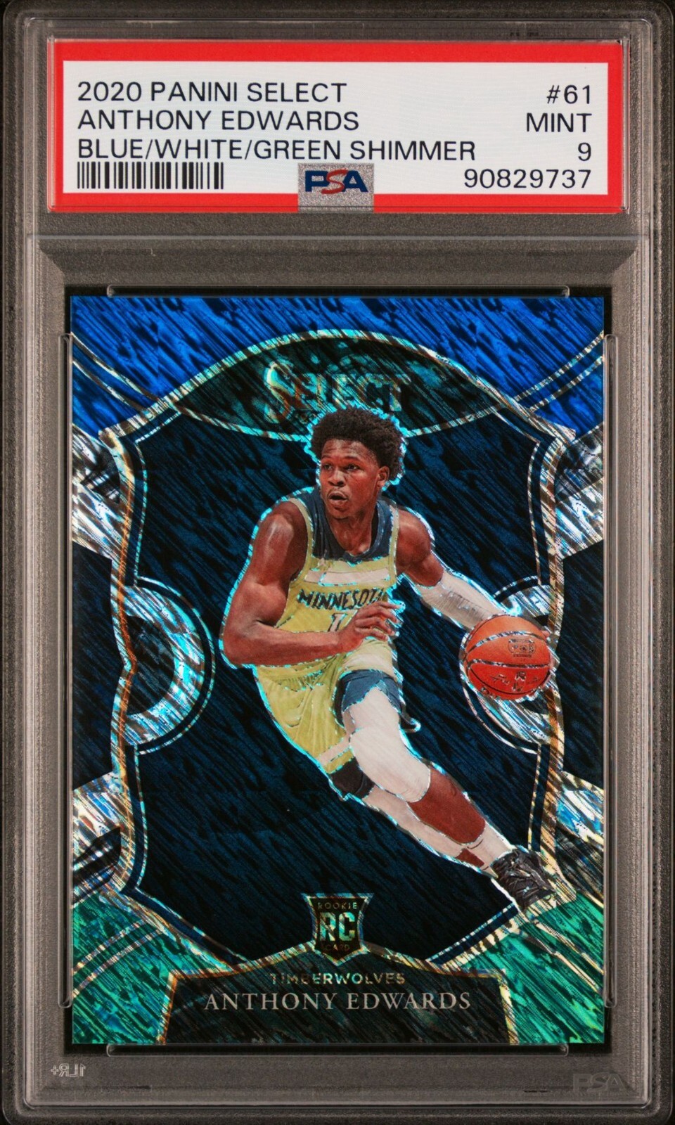 2020 Panini Select #61 Anthony Edwards Blue White Green Shimmer /49 PSA 9