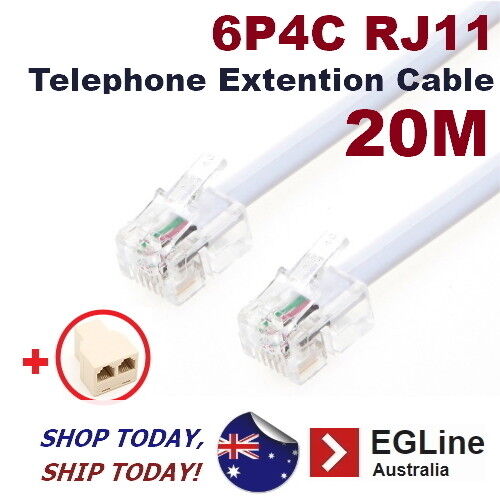 20M 6P4C RJ11 Cable Telephone Extension Leads Cord Cable + Free Splitter - Picture 7 of 10
