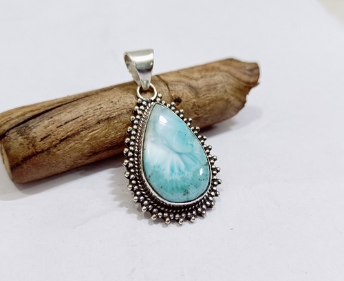 Colgante Piedra Natural Penadnt Diseñador Hecho a Mano Larimar Plata de Ley A146 - Imagen 3 de 6