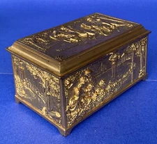ANTIQUE-WB-WEIDLICH BROS.-GOLD GILT-BAROQUE-LINED-CASKET-JEWELRY BOX-#427