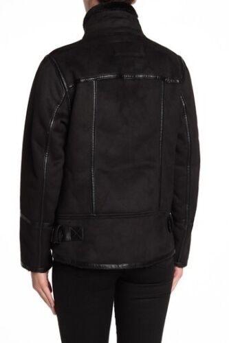 Michael Kors Faux-Shearling Faux-Suede Moto Jacket, Black Size XS /RTL $320 - Picture 2 of 11