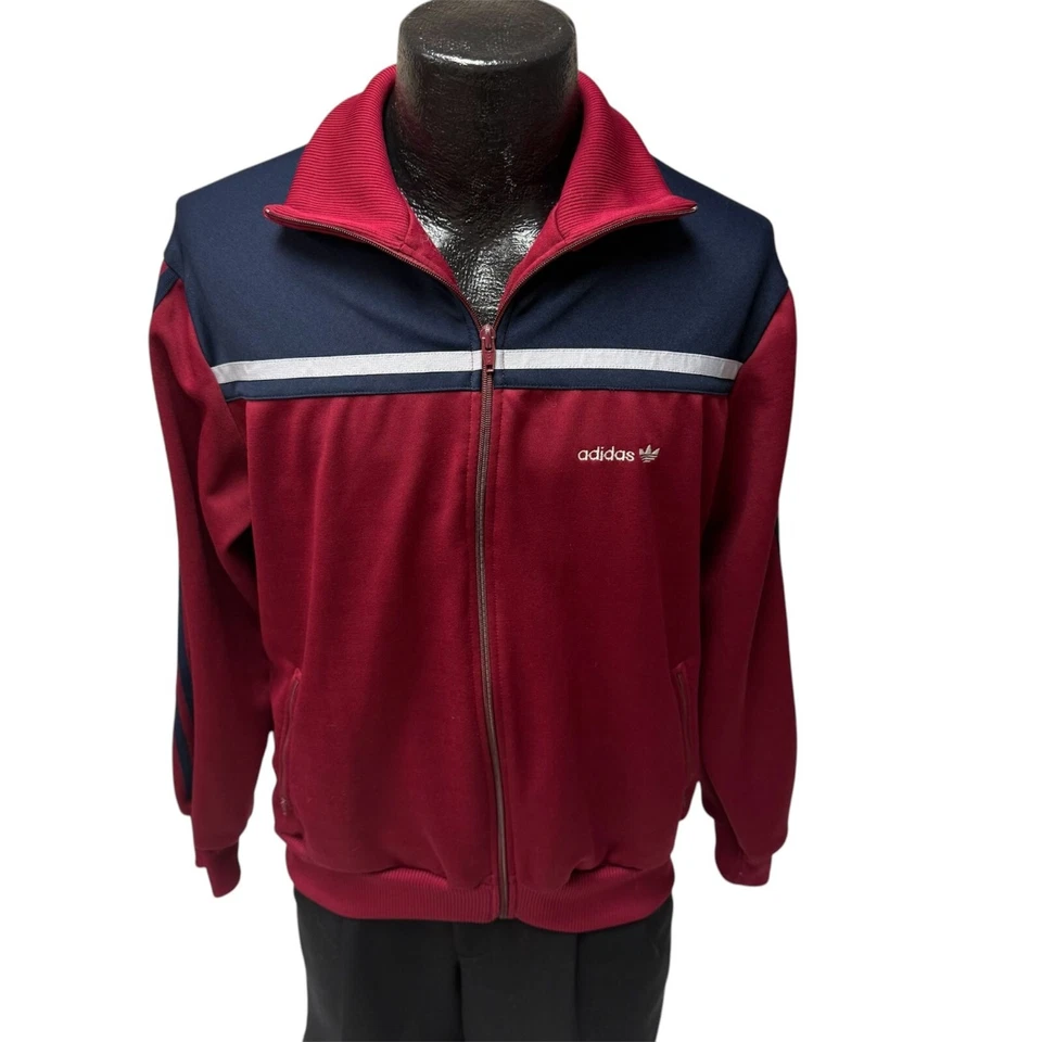 Jaqueta TRACK vintage anos 80 Adidas marrom azul LOGOTIPO TRIPLO streetwear corta-vento G - Imagem 2 de 4