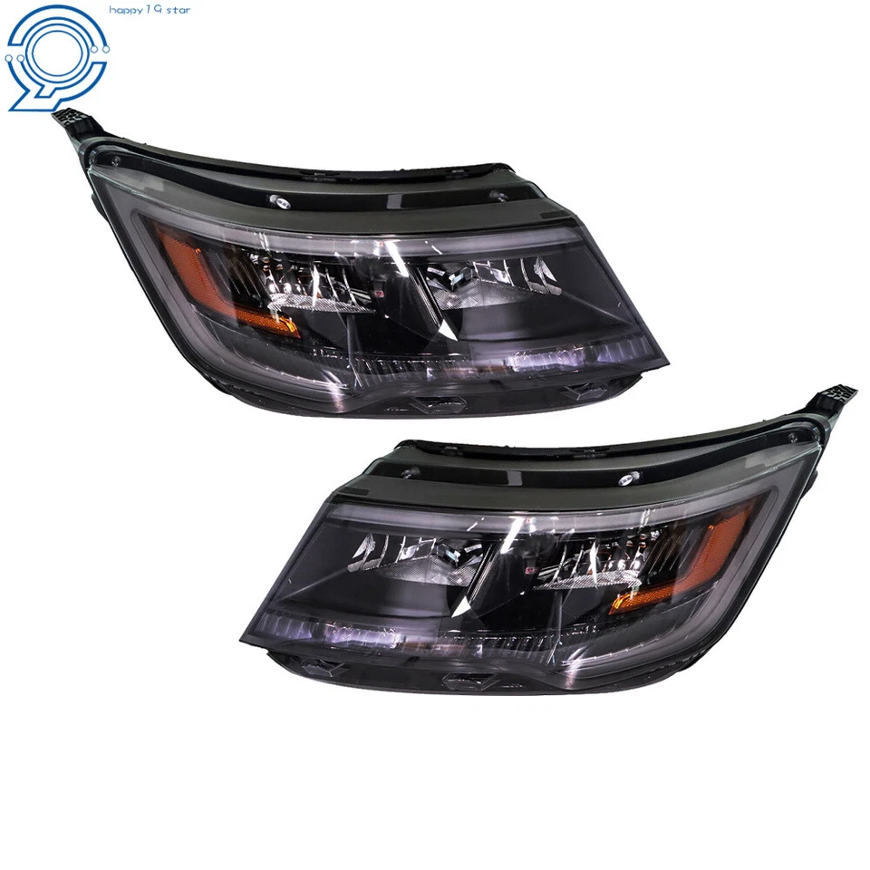 Pair For Ford Explorer Sport 2016-2018 Front Headlight W/LED DRL Halogen Black - Image 2 of 4