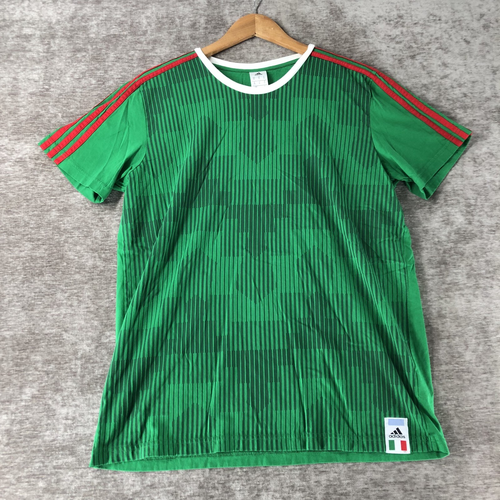 Adidas 2022 Mexico Soccer Green Striped T-Shirt Men's Size XL Logo Pullover S/S