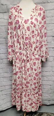 NWT DRAPER JAMES PLUS 3X WHITE PINK FLORAL RUFFLE CINCH WAIST MIDI V-NECK DRESS