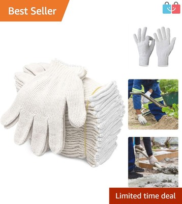 Durable 12 Pairs Cotton Polyester String Knit Gloves for Tough Tasks - Large