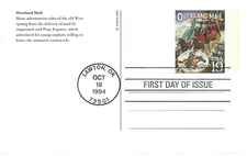 STAMP US SCOTT UX197 "Overland Mail" 19 CENT 1994 POSTCARD FDC