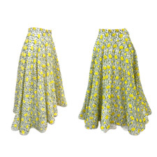 Vintage 1950s Buttercup Yellow Floral Heavily Embroidered Full Circle Skirt