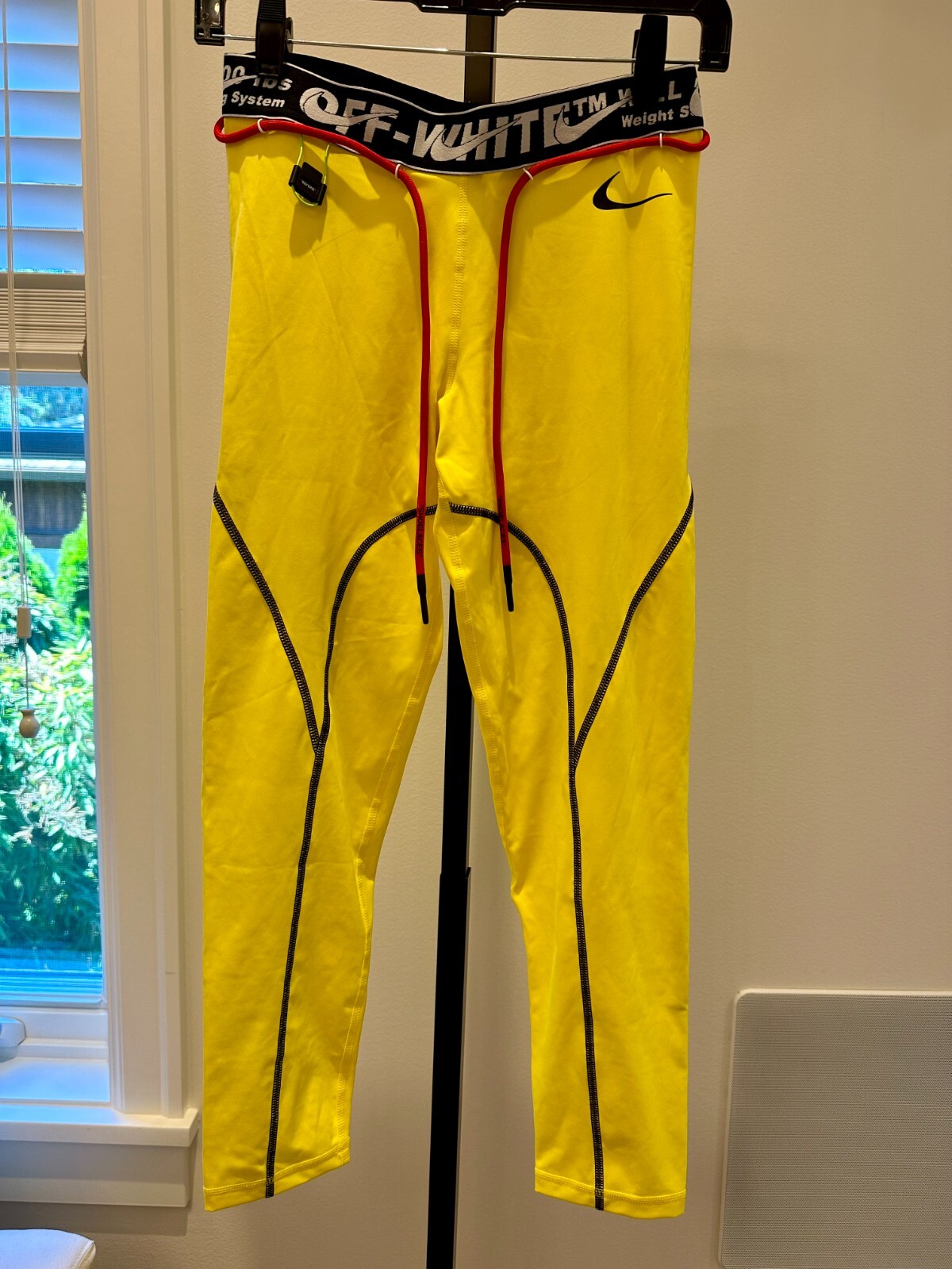 OFF WHITE X NIKE BIANCO SPORCO x NIKE collant da allenamento fascia nastro giallo nero medio Virgil Abloh nuove con etichette