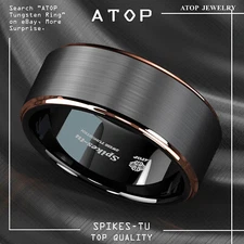 Black Tungsten Brushed Rose Gold Plated Metal Men Wedding Band Ring ATOP Jewelry