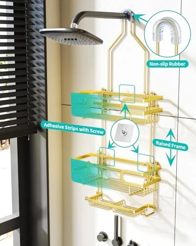 Shower Caddy over Shower Head with 2 Soap Holders, Rustproof & Waterproof