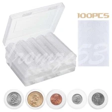 🔥100PCS 30mm Silver Gold Coin Cases Capsules Holder Clear Plastic Round Storage