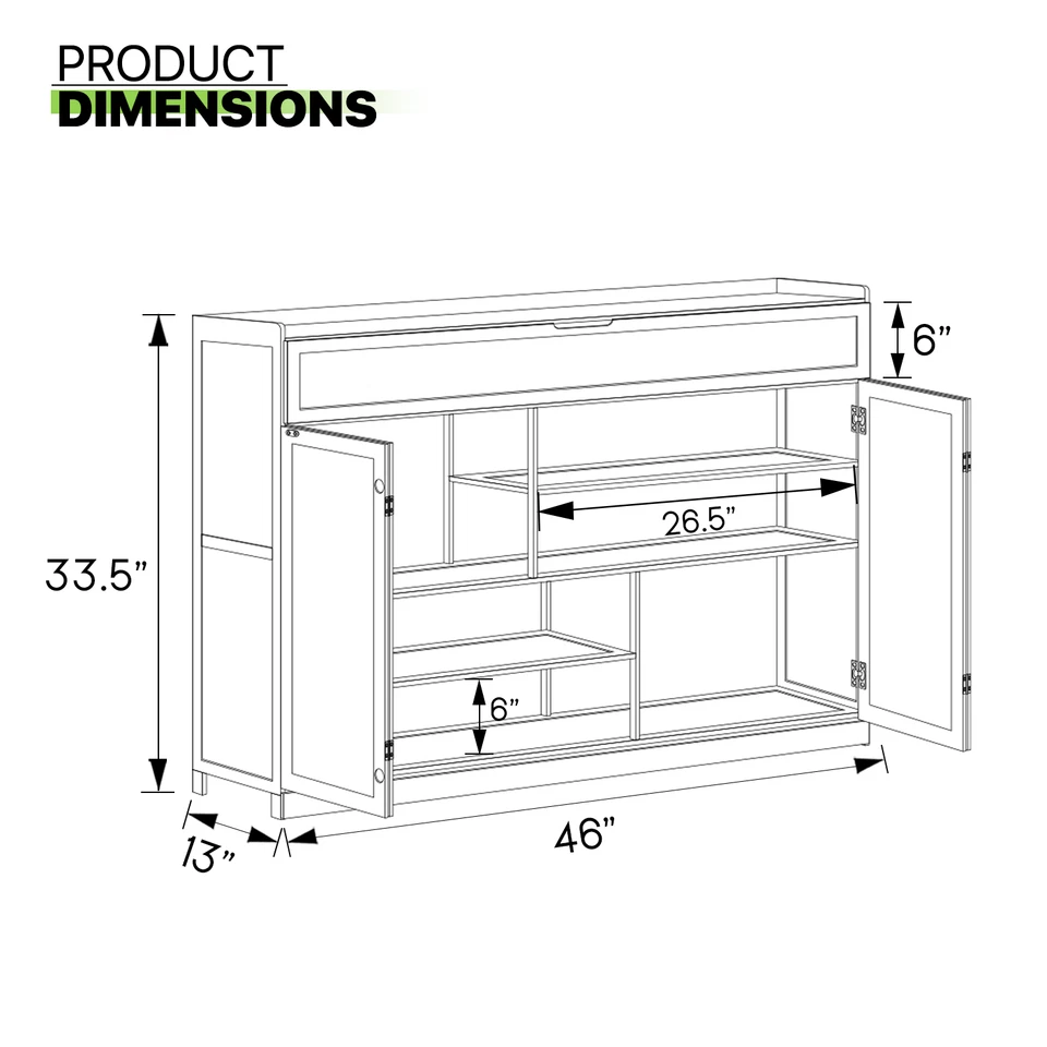 46-дюймовый бамбуковый 5-уровневый [комната для хранения ботинок] 2 двустворчатых дверных обувных шкафа с верхним отделением - Изображение 2 из 4