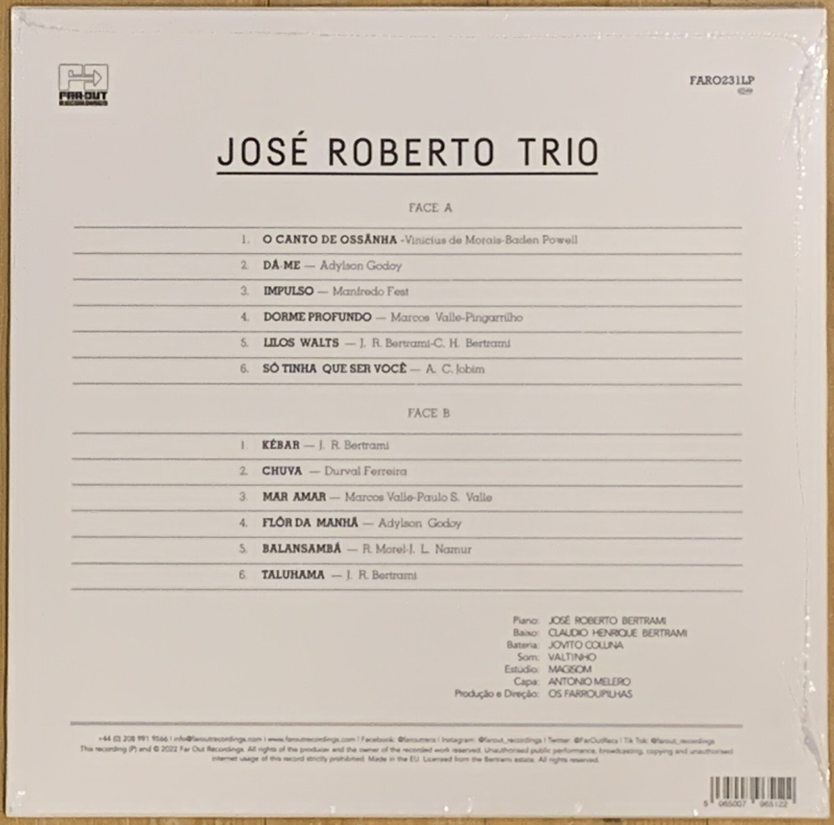 英LP Jose Roberto Trio Jose Roberto Trio FARO231LP Far Out Recordings /00260 JOSE ROBERTO TRIO Far Out Recordings 180g LP New Sealed