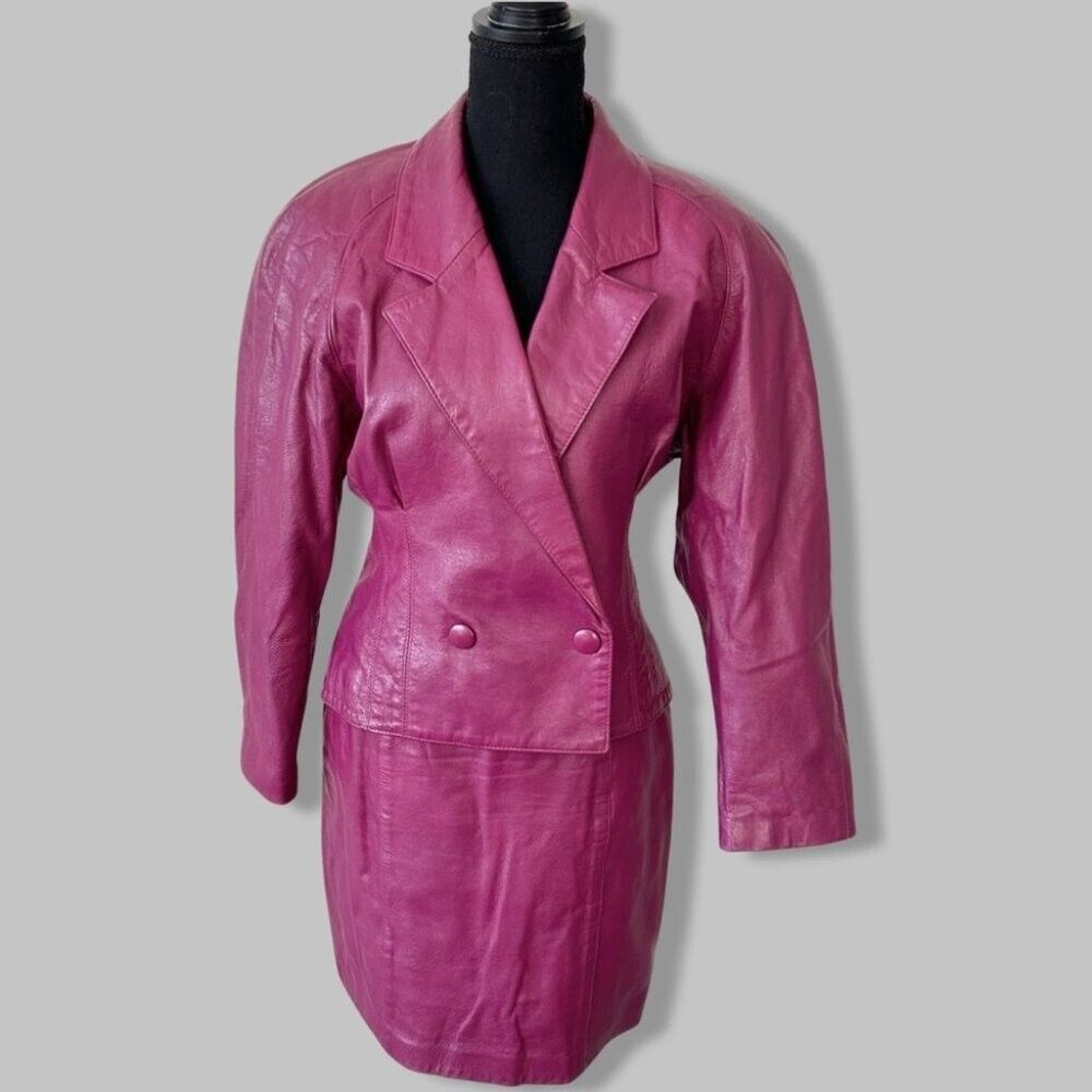 Vintage Danier Pink Leather Jacket and Skirt Two Sets Size S