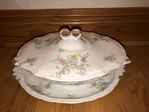 Limoges France Bow Flowers Gold Jean Pouyat TG Evans Covered Vegetable Bowl - 第 1/11 張圖片