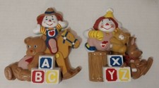 Vintage Pair of Burwood Nursery Wall Hanging D cor Happy Clowns Teddy Bears