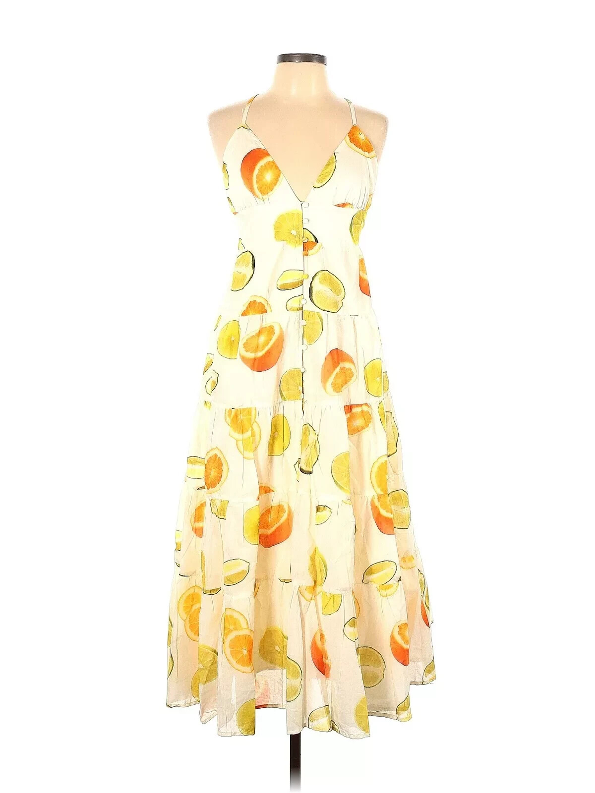 NWT J.Crew Edie Parker Button-front Tiered Maxi in Limes Oranges Citrus Dress M