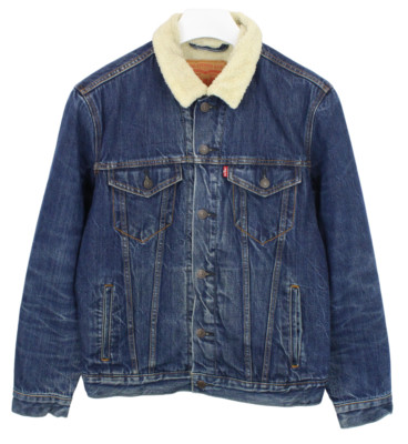 LEVI's Jacket Men's MEDIUM Sherpa Lined Polo Neck Fade Effect Button Denim