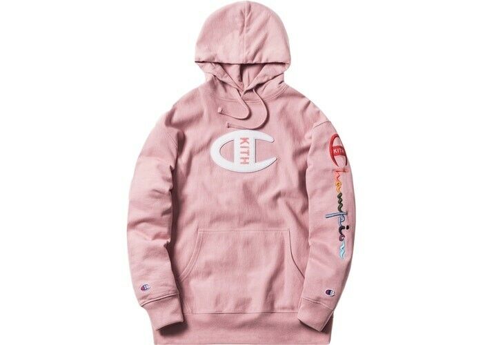 Kith x Champion Logo Hoodie Pullover Sweatshirt PINK Size M