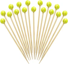 Honbay 100PCS Decorative Sports Ball Cocktail Picks Tennis Bamboo Fruit Toothpic