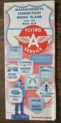 VINTAGE 1959 MASSACHUSETTS CONNECTICUT RHODE ISLAND MAP TIDEWATER OIL COMPANY A