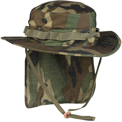 British Woodland Camo Rip Stop Boonie Hat with Neck Flap - Army