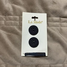 La Mode Carded Buttons 39475 3/4" Navy Blue Matte (appears Black) Italy NOS
