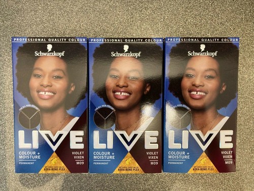 SCHWARZKOPF LIVE COLOUR + MOISTURE PERMANENT HAIR DYE VIOLET VIXEN X 3