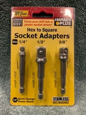 Hex to Square Socket Adapter Set for Drill-1/4, 3/8, 1/2" by IVY Classic 3-piece