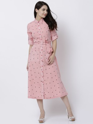 tokyo talkies navy blue printed shirt dress