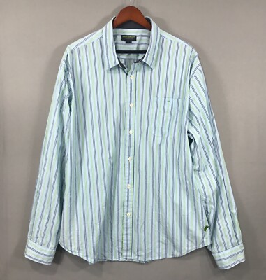 john bartlett dress shirts John Bartlett Dress Shirt Men's 2XL Blue Green Striped Button Up L/S  Consensus