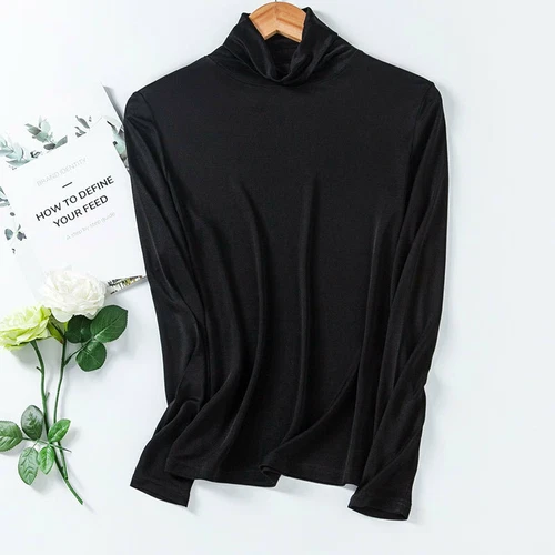 Damen Hochkragen Flor Kragen Top T-Shirt Maulbeerseide Unterteil Shirt Schildkröte - Bild 28 von 29