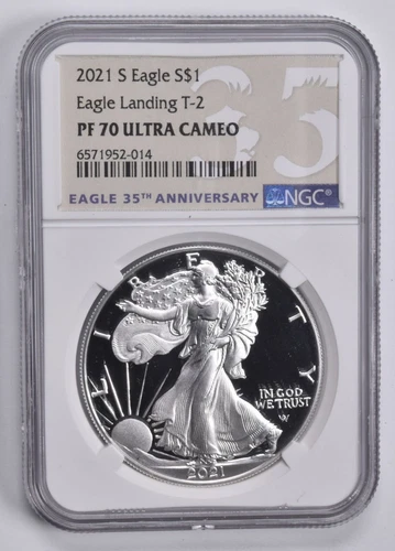 PF70 2021-S UCAM 35th Anniv. Silver Eagle Landing T-2 NGC Special Label