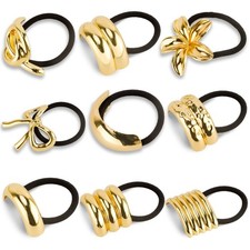 9 Pcs Gold Hair Ties Metal Ponytail Cuffs for Women Thick and Thin Hair