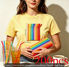 200PCS Colorful Flexible Plastic Drinking Straws 21cm (8.27in) Cup Tube