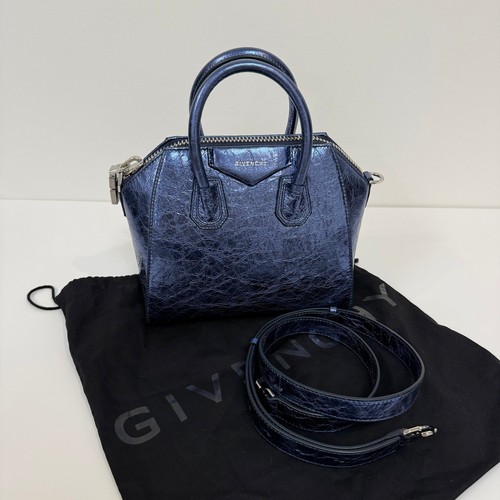 Givenchy Antigona Mini Blue Leather Top Handle Handbag Metallic Crossbody Bag