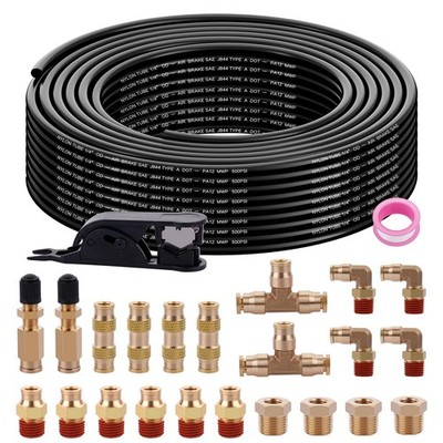 100FT 1/4 Air Hose Brass Fittings Kit 22Pcs 1/4'' OD Quick Push to Connect DOT Br